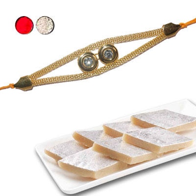 "Stone Rakhi - SR-9280 -060(Single Rakhi), 250gms of Kaju Kathili - Click here to View more details about this Product